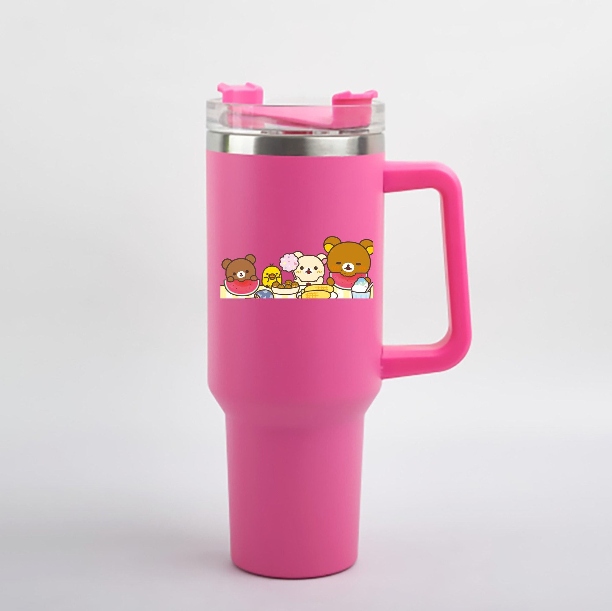 （画像用） リラックマ リラックマ キイロイトリ Rilakkuma Korilakkuma Kiiroitori 1200mL車用タンブラー - クリスタルステッカー（プラスチックストロー付き）